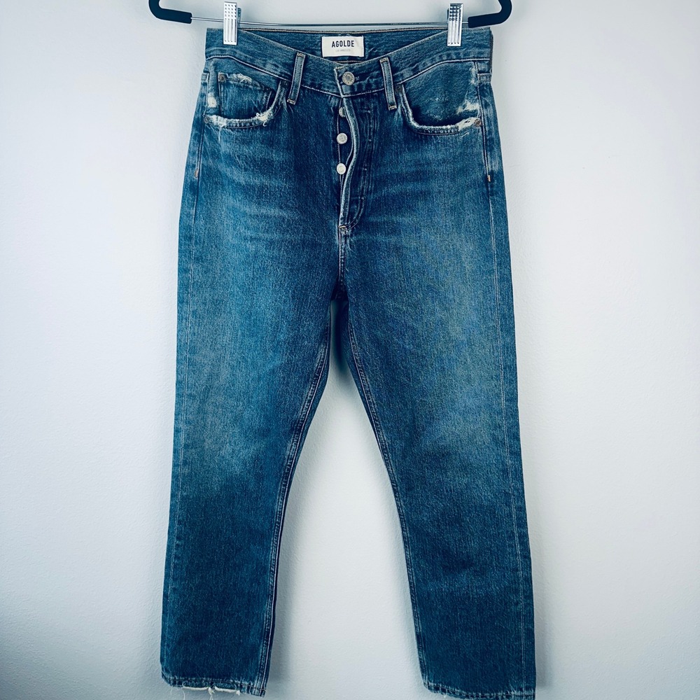 AGOLDE Riley High Rise Straight Leg Jeans Distressed Blue A056C-983 Size 26